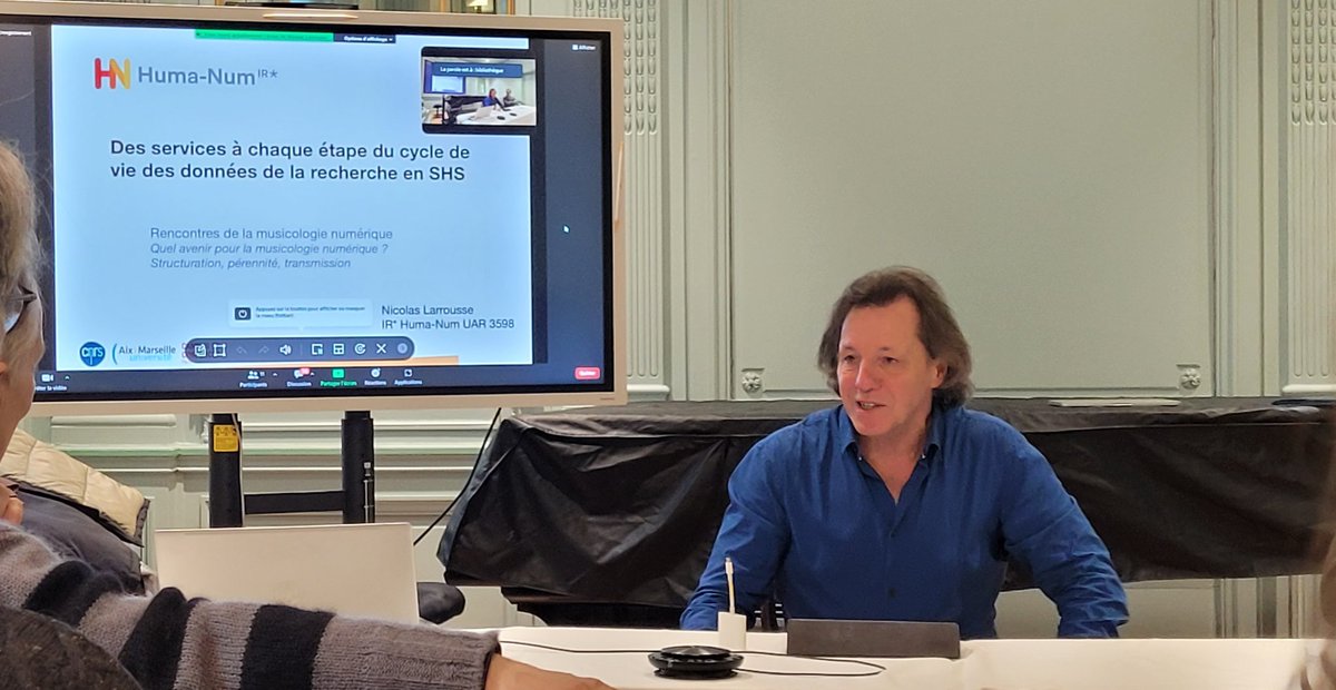 AJoffres's tweet photo. Nicolas Larrousse présente les services de l'infrastructure de recherche @Huma_Num sous l'angle de la préservation des données lors des Rencontres de #musicologie numérique #MUSICA2 #researchinfrastructure #fairdata #datapreservation #toolsforssh #ssh #digitalservices https://t.co/jFLFFFlu0s
