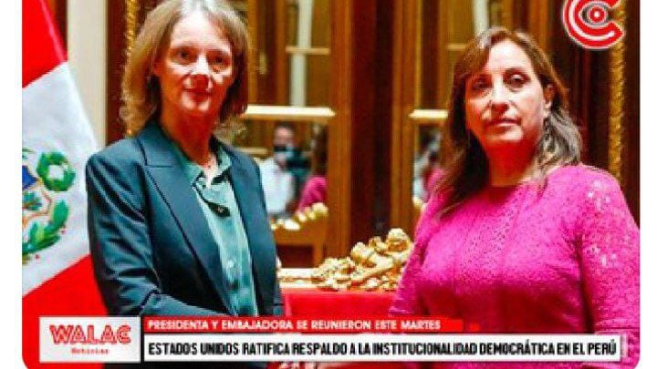 AnibalGarzon's tweet photo. Estados Unidos, con su embajadora en Lima, Lisa Jenna, ratificó su pleno apoyo al nuevo gobierno de facto en Perú de Dina Boluarte. El mismo gobierno que está asesinando hoy al pueblo peruano. Washington siempre detrás de los golpes en "su patio trasero" https://t.co/pAVHx5Mb5B