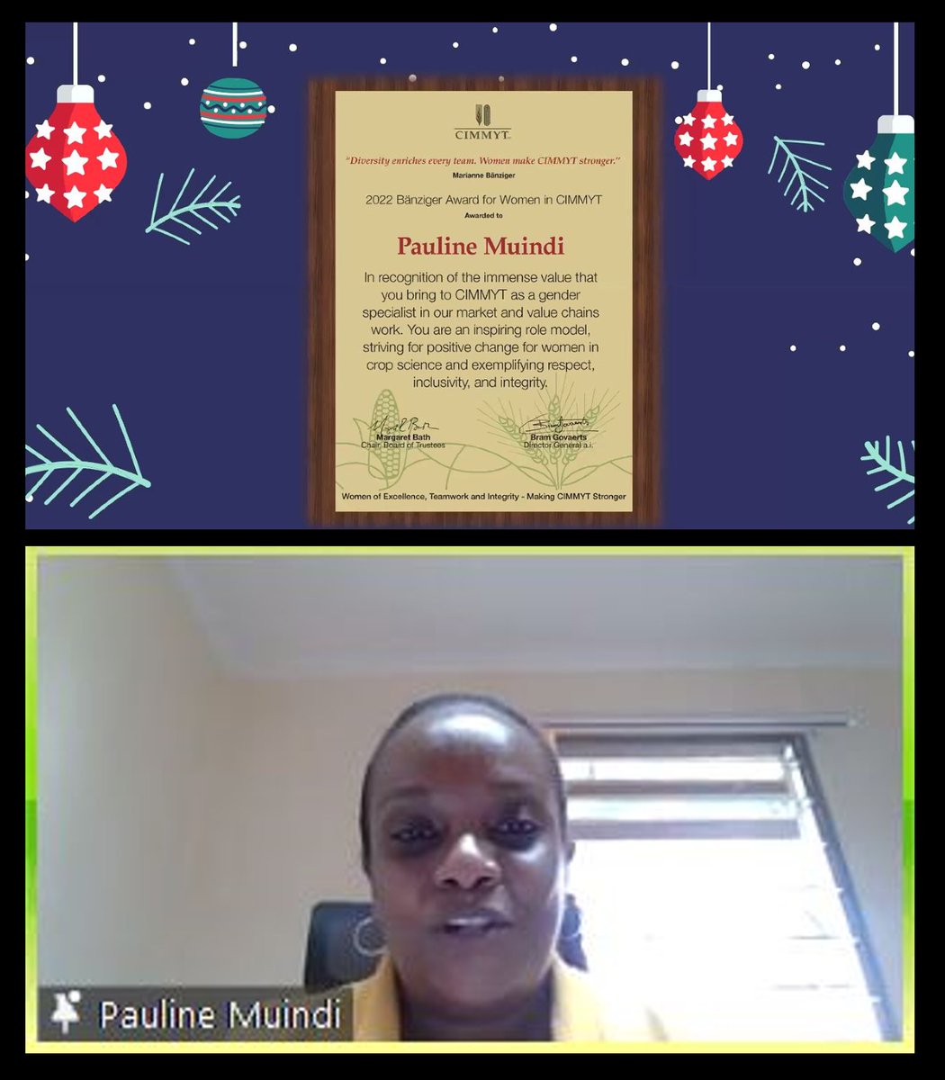 AlisonRBentley's tweet photo. Congratulations to the amazing @Muindi_P who was awarded the 2022 Bänziger Award @CIMMYT recognizing her exceptional teamwork, integrity, excellence, and respect. Pauline is a driving force behind #CIMMYT Women in Crop Science activities. Read more here: https://t.co/lpvgb8RQzU https://t.co/ZtsRKoyJfH