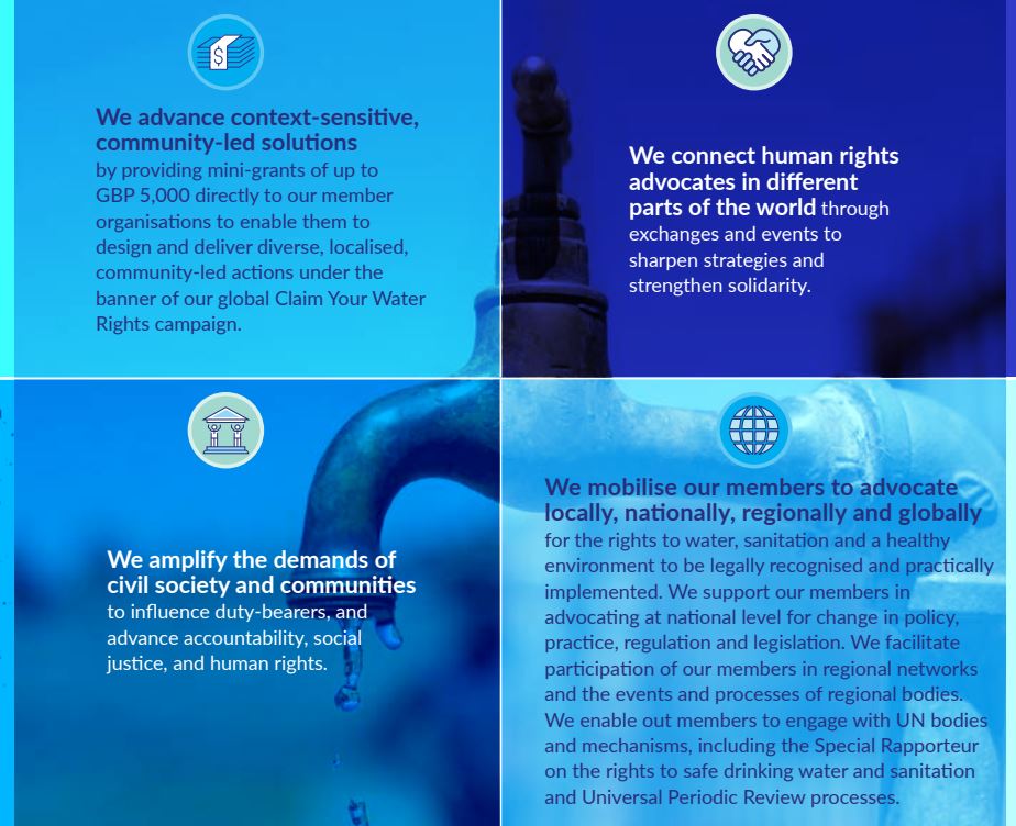 The report documents the coalition's progress in operationalising the human rights to water &amp; sanitation through the #ClaimYourWaterRights + #GovernmentPayYourWaterBills! campaigns.

Here's how we power social change: