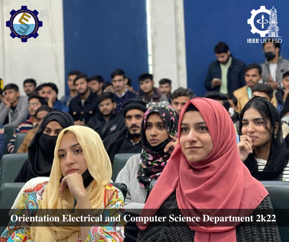 SeeeUet's tweet photo. SEEE and IEEE arrange the orientation session for students of 2k22 sessions of the Electrical and CS department. 
Chairman Dr. Muhammad Akram interacts with them. Then we provide them complete guidance related to  LMS portal training, played games and distribution of prizes. https://t.co/z9lJf3ipmp