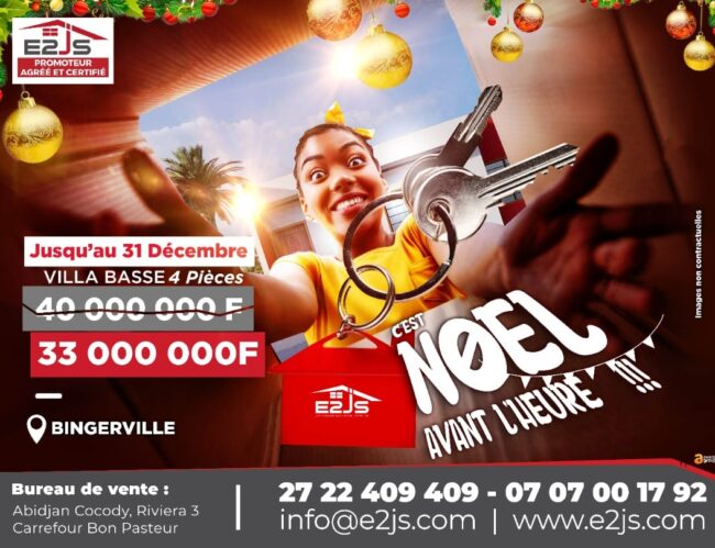 e2js_sa's tweet photo. [ Noël avant l'heure ] La PROMO continue...
Jusqu'au 31 décembre, profitez de notre offre exceptionnelle sur les villas.
🔴🔴 MAISONS DISPONIBLES !!!
Contacts : (+225) 27 22 409 409 - 07 07 001 792
#e2js #promo #VillaBasse #VillaDuplex https://t.co/hgxjSAVyyO