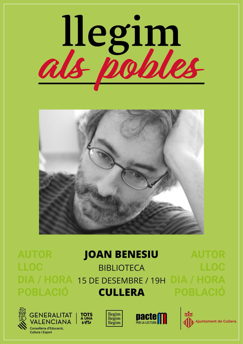 Hui, dijous, 15 de desembre a les 19 h l’escriptor valencià, Joan Benesiu, estarà amb nosaltres al Club de lectura  per a parlar sobre la seva darrera obra, "Serem Atlàntida" (Persicopi, 2019), guardonada amb el Premi Ciutat de Barcelona 2020.
🫶🏻T´esperem!