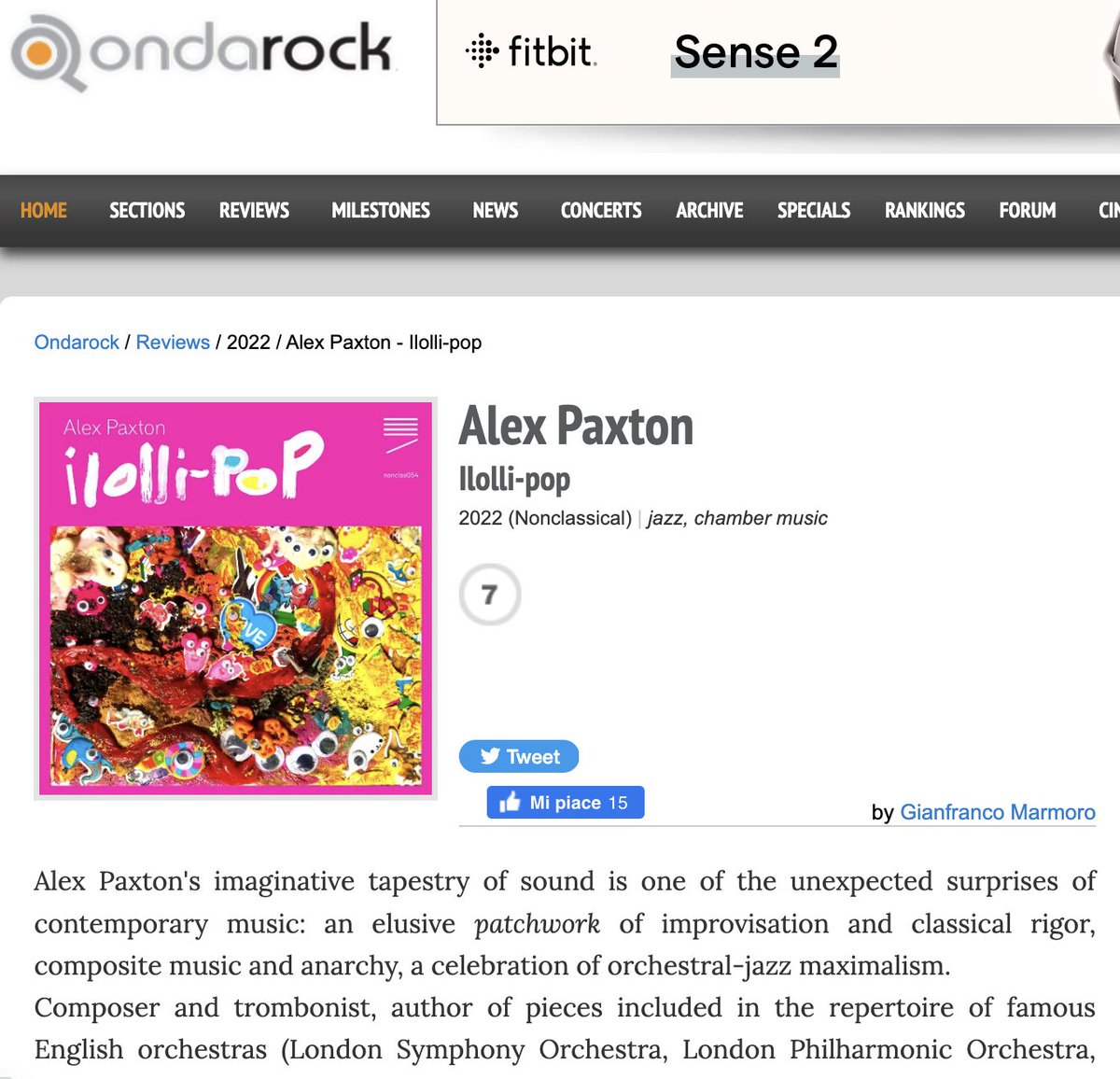 alexpaxtonyeah's tweet photo. Thanks so much #ondarock Gianfranco Marmoro for this lovely review of my ilolli-pop @nonclassical @unsunghunger references to Stalling stetson stravinsky mingus vilvaldi softmachine haha https://t.co/mBBGEiihgM https://t.co/fBo4MYwwdh