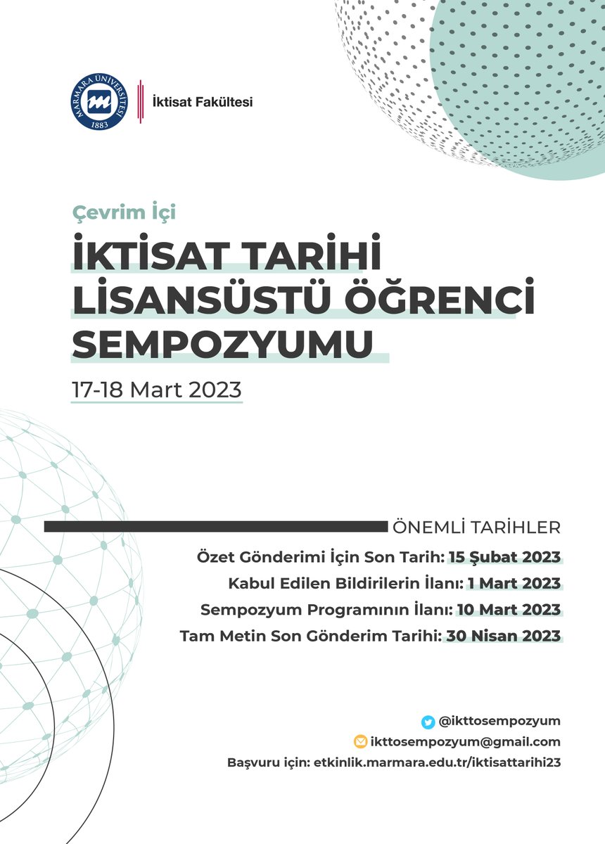 Marmara Üniversitesi'nin düzenlediği "İktisat Tarihi Lisansüstü Öğrenci Sempozyumu"na başvurular başladı. 
<a href="/marmara1883/">Marmara Üniversitesi</a> #iktisattarihi
<a href="/fehmiyilmaz50/">Fehmi Yılmaz</a> <a href="/uguryunus/">Yunus Ugur</a> <a href="/ofbolukbasi/">Ömerül Faruk Bölükbaşı</a> <a href="/GokayKaraduman/">Gökay Karaduman</a>