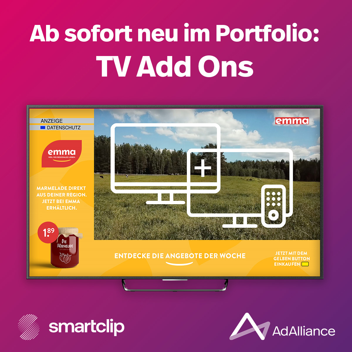 AdAllianceDE's tweet photo. Mehr Individualität im Werbeblock: Zusammen mit @smartclipEurope bieten wir mit den neuen #digitalen #TVAddOns ab sofort adressierbare Targeting-Ergänzungen für lineare TV-Spots an.
Mehr Info➡️ https://t.co/XHXDNPEKJ5
#TV #ATV #AddressableTV #xMedia #Targeting #Werbewirkung https://t.co/BCJiU7m2Hn