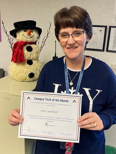 AllenISDTech's tweet image. Congratulations to our December Campus Tech of the month Kim Lankford @EvanselemTech from Evans Elementary. Thank you for your hard work at your campus! #wemakeithappen