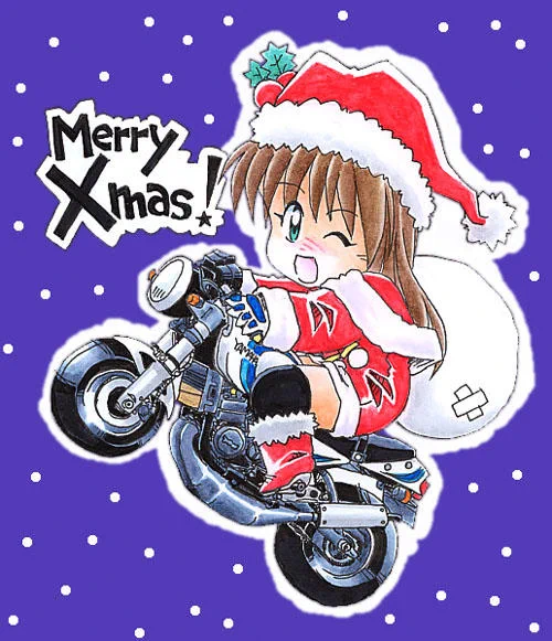 バイクに乗ったミニスカサンタ娘さんよたまぁにはオレんところにも寄ってくれよ(・×・) 