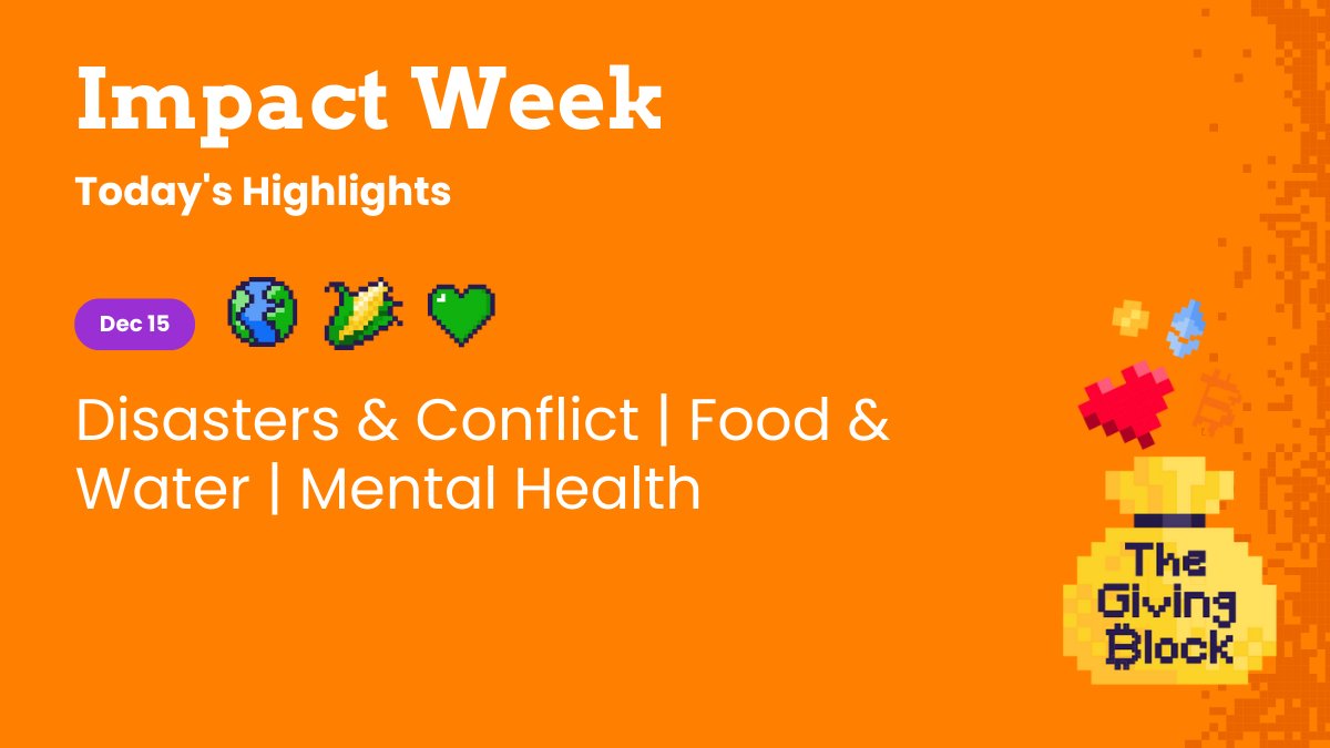 Happy Thursday! 

It’s been an amazing #ImpactWeek thanks to the #CryptoHeroes out there supporting thousands of nonprofit organizations!

Today, we're highlighting the positive impact crypto’s had in the Disasters &amp; Conflict, Food &amp; Water, Mental Health nonprofits sectors.