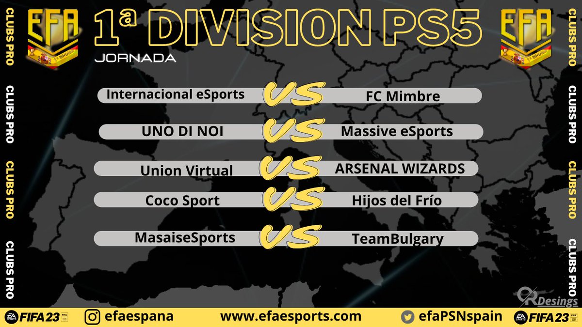 EFAesportsSpain's tweet photo. 💥EFA PSN ESPAÑA💥
#1DivEFAEspañaPs5
📅Jornada 15/12/22
@Masaisesports @InternacionalEA @FcMimbre @Massive_eF @ARSENALWIZARDS @UnoDiNoiFIFA @HijosDelFrio @CocoEsports @Teambulgaryesp #unionvirtual https://t.co/oSr3xGkG3u
