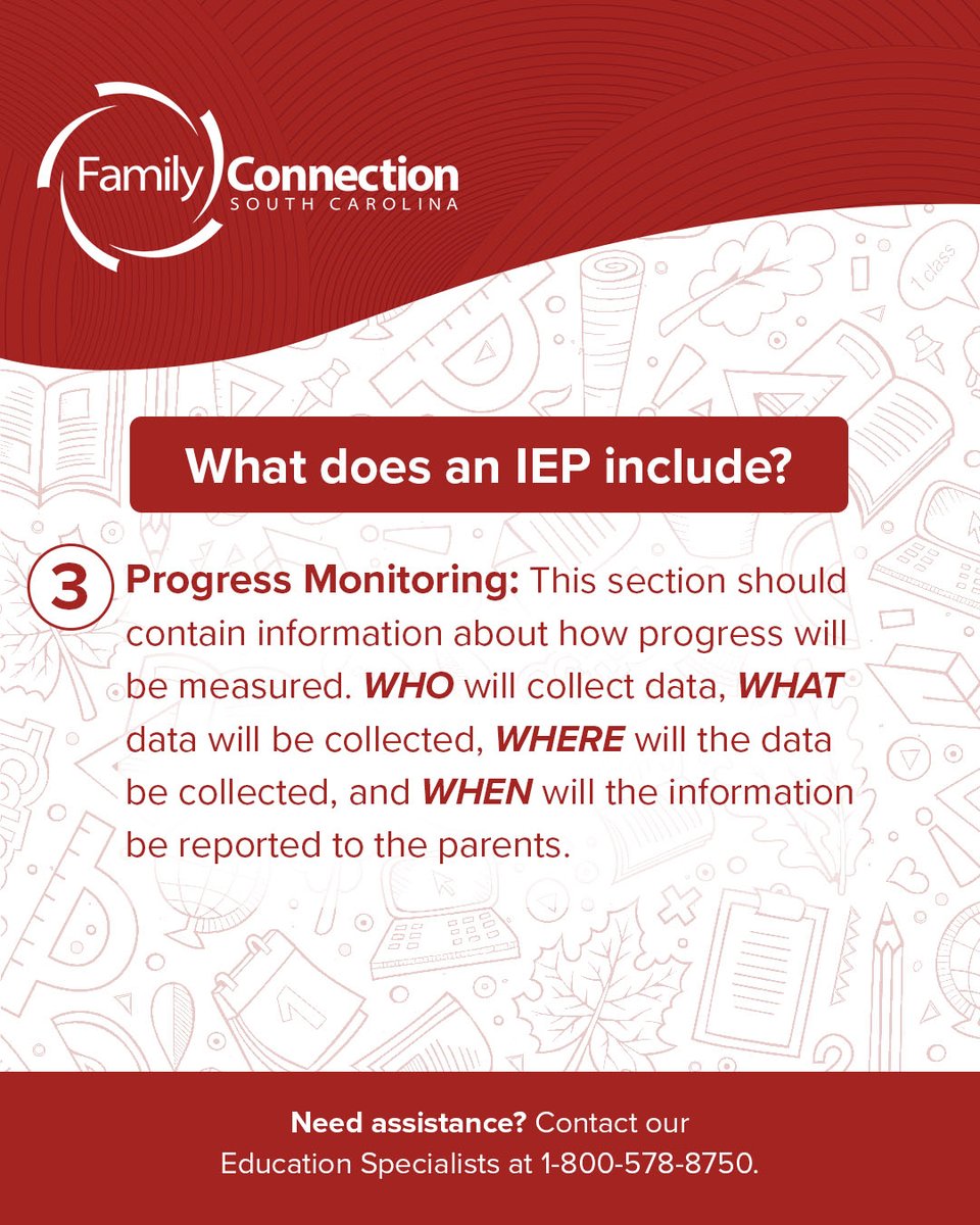 We already know an IEP includes: 
#1 a baseline of present levels of educational performance and #2 measurable goals. 

An IEP also includes #3 progress monitoring. This section includes collecting valuable information to report to parents on how their child is doing in school.