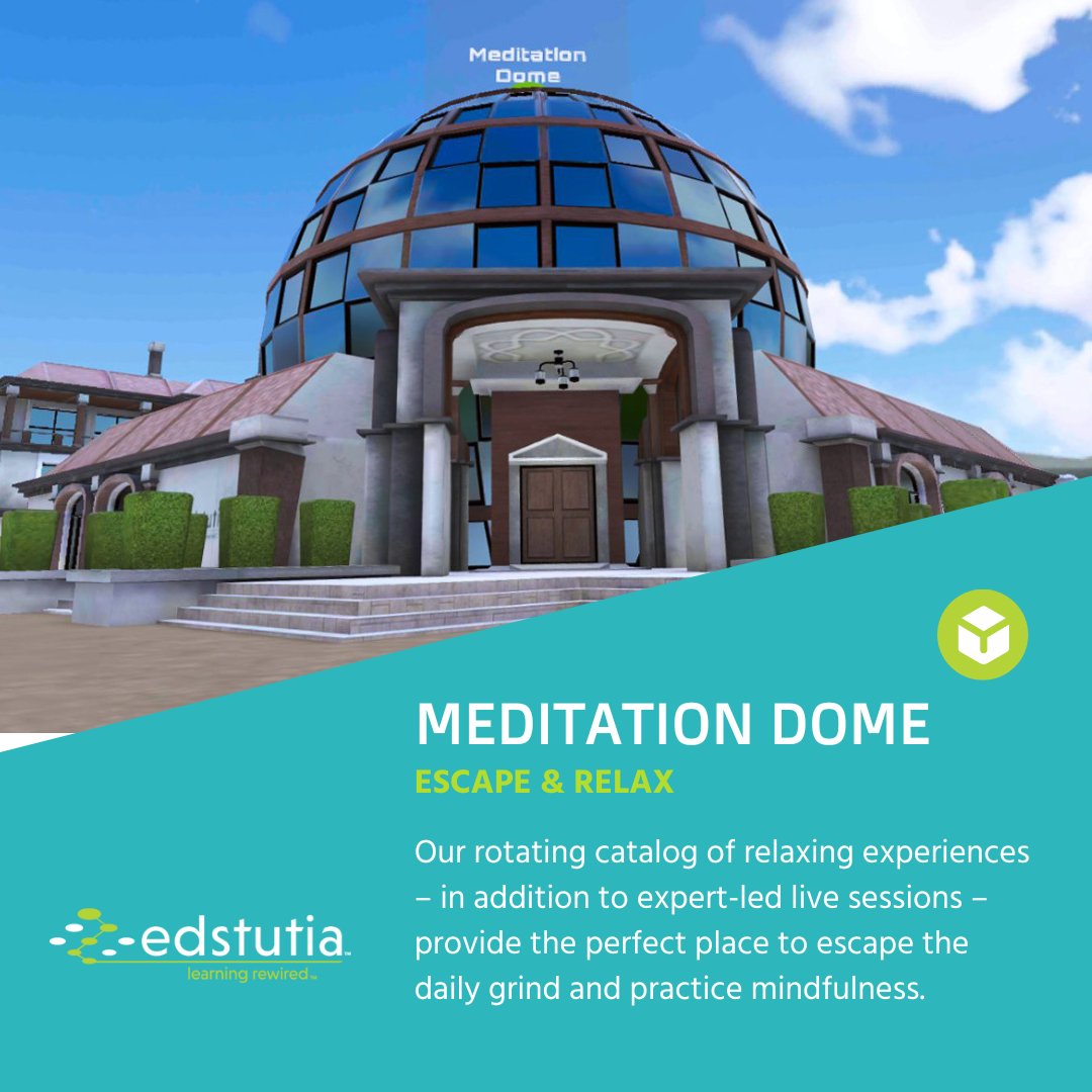 edstutia's tweet photo. When you need a moment to relax between training sessions, head to the Meditation Dome in our VR campus. 

VR can help quiet your mind &amp; block out external stimuli for better mindfulness &amp; meditation✨

Explore more of Edstutia's VR campus at https://t.co/Wvuepx6yIB!

#vrtraining https://t.co/cMBZOfqqBU