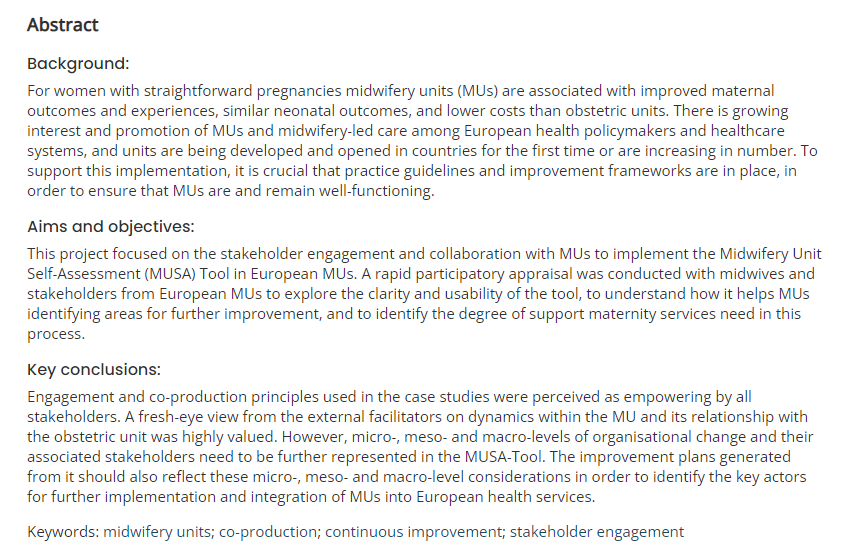 'The Midwifery Unit Self-Assessment (MUSA) Toolkit: embedding stakeholder engagement and #coproduction of improvement plans in European #midwifery units' From @EvidencePolicy, by @luciagreenwich et al. ⬇️ doi.org/10.1332/174426…