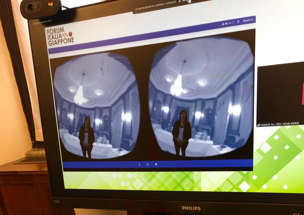 bragachiara's tweet photo. Questa mattina un’esperienza davvero particolare. Grazie alla tecnologia ho partecipato per la prima volta in realtà virtuale, con #ologramma in collegamento diretto dalla #Camera, alla X edizione del Forum Italia-Giappone, svolto in presenza a #Tokyo su energia e ambiente 🇮🇹🇯🇵 https://t.co/D9oFkvu1fM