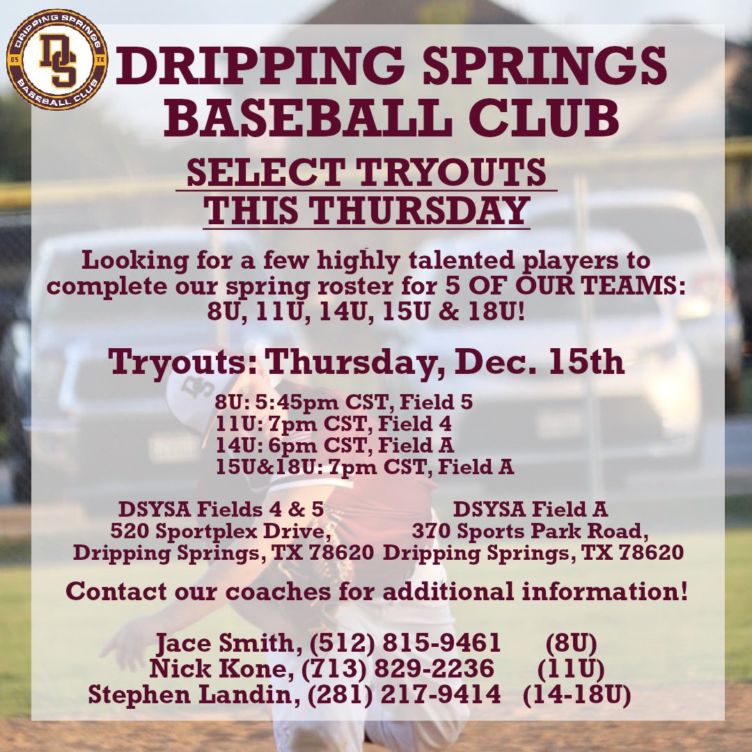 DSBaseballClub's tweet image. 🚨 TRYOUTS THIS EVENING! 🚨 Don’t miss your chance to join our #selectbaseball teams ⚾️ 🔥 #DSselect #DSBC #DSBaseballClub #tryouts