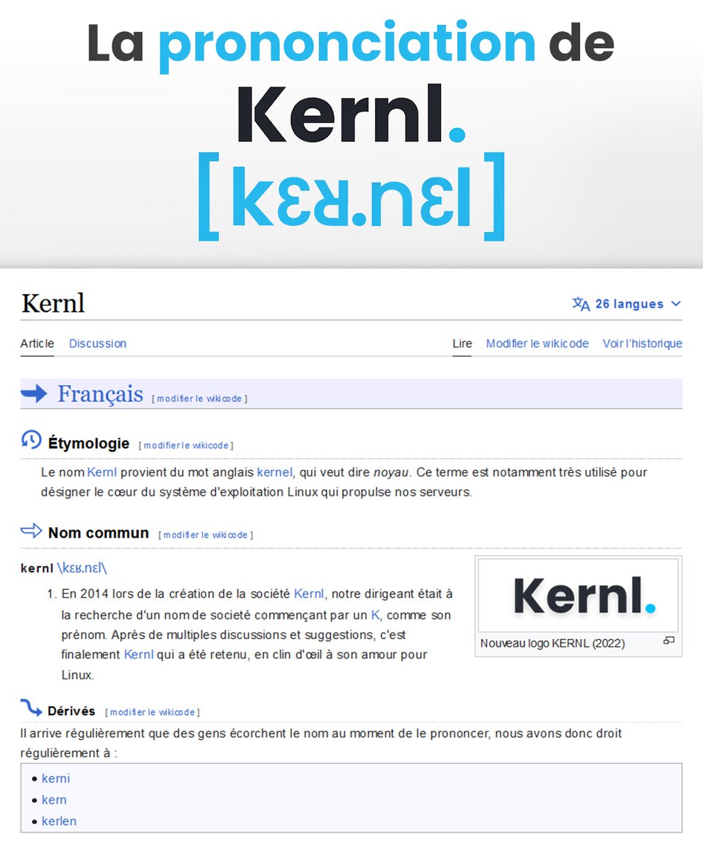Kernl, ça se prononce comment ❓et ça vient d'où 💡?
Allons voir ce que dit Wiktionary à ce sujet ! 📖 🤓

(on vous rassure, aucun dictionnaire n'a été maltraité dans cette opération !)
