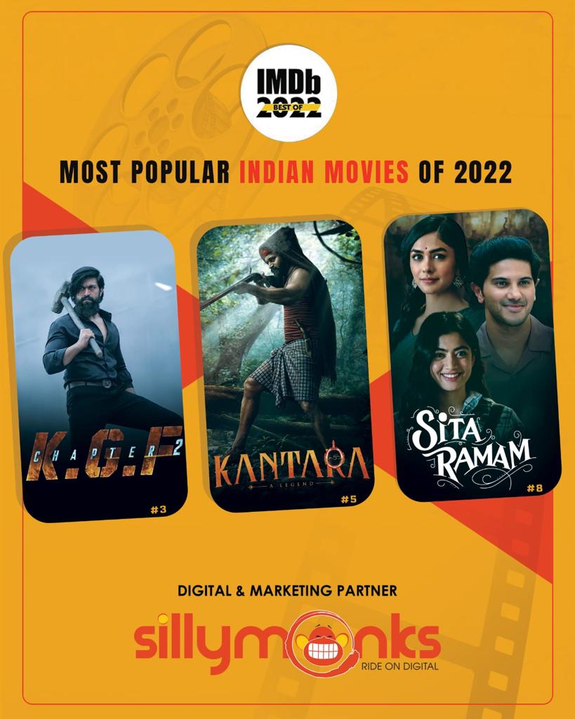 Silly Monks Sandalwood (@smsandalwood) on Twitter photo What a stunning year it has been 😇
We are proud to be associated with three of the Most Popular Indian Films of this year🙏
Looking forward to another blockbuster year, for us & everyone🎬
#IMDbBestof2022 <a href="/IMDb_in/">IMDb India</a> #KGFChapter2 #Kantara #SitaRamam <a href="/hombalefilms/">Hombale Films</a> <a href="/VyjayanthiFilms/">Vyjayanthi Movies</a> What a stunning year it has been 😇
We are proud to be associated with three of the Most Popular Indian Films of this year🙏
Looking forward to another blockbuster year, for us & everyone🎬
#IMDbBestof2022 <a href="/IMDb_in/">IMDb India</a> #KGFChapter2 #Kantara #SitaRamam <a href="/hombalefilms/">Hombale Films</a> <a href="/VyjayanthiFilms/">Vyjayanthi Movies</a>