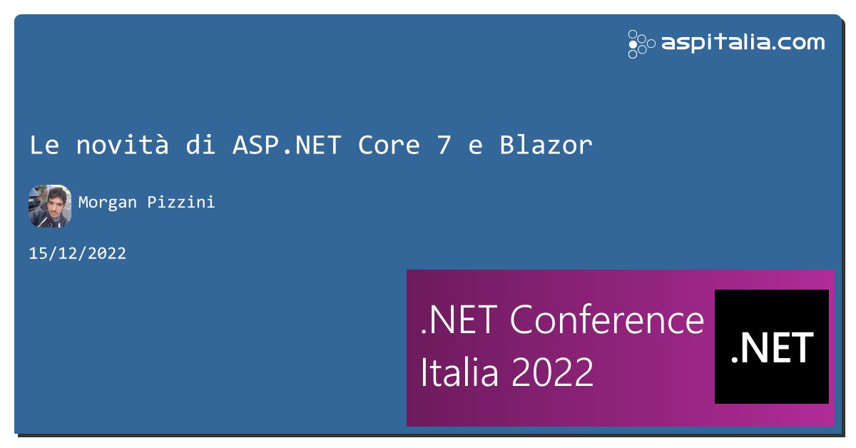 aspitalia's tweet image. Track 1: @morwalpiz con le novità di #aspnetcore7 e #blazor
Track 2: @ATosato86 con le novità su json in #dotnet7
Siamo in live streaming da: aspit.co/netconf-22 #aspilive #netconfit