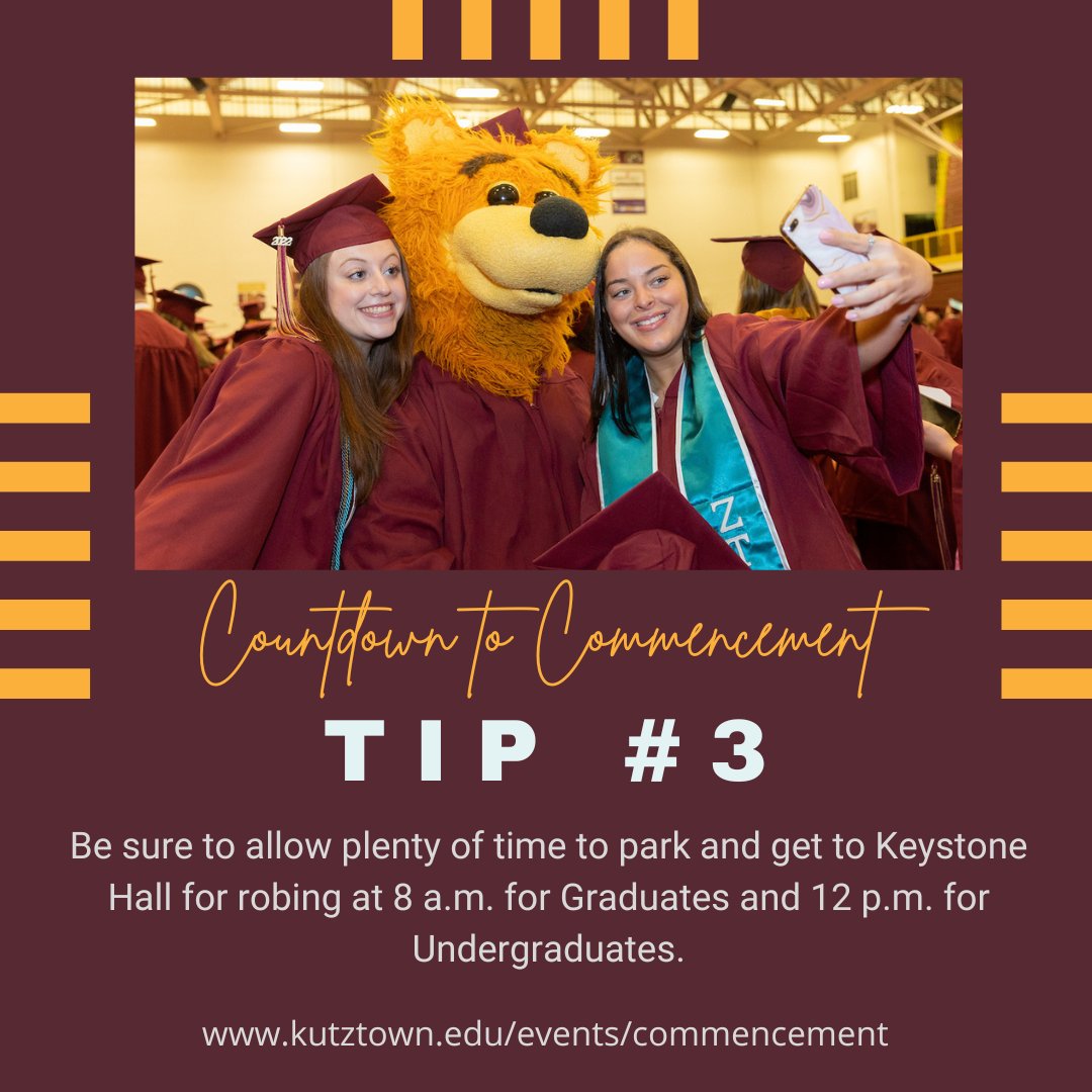 KUCommencement's tweet photo. We're getting closer! Commencement Tip #3️⃣: Be sure to allow plenty of time to park and get to Keystone Hall for robing at 8 a.m. for Graduates &amp; 12 p.m. for Undergraduates. 🐻💛🚗 #KU2022 https://t.co/Rzw7OdLWxW