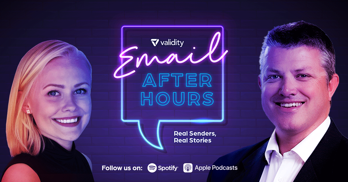 Secret’s out: your new favorite #emailpodcast is HERE! <a href="/TrustValidity/">Validity</a>'s <a href="/GuyHanson/">Guy Hanson</a> &amp; Danielle Gallant host #Email After Hours: The Podcast for Email Senders. What's keeping senders up at night? To find out, join us after hours on <a href="/ApplePodcasts/">Apple Podcasts</a> &amp; <a href="/Spotify/">Spotify</a>. Links in thread.