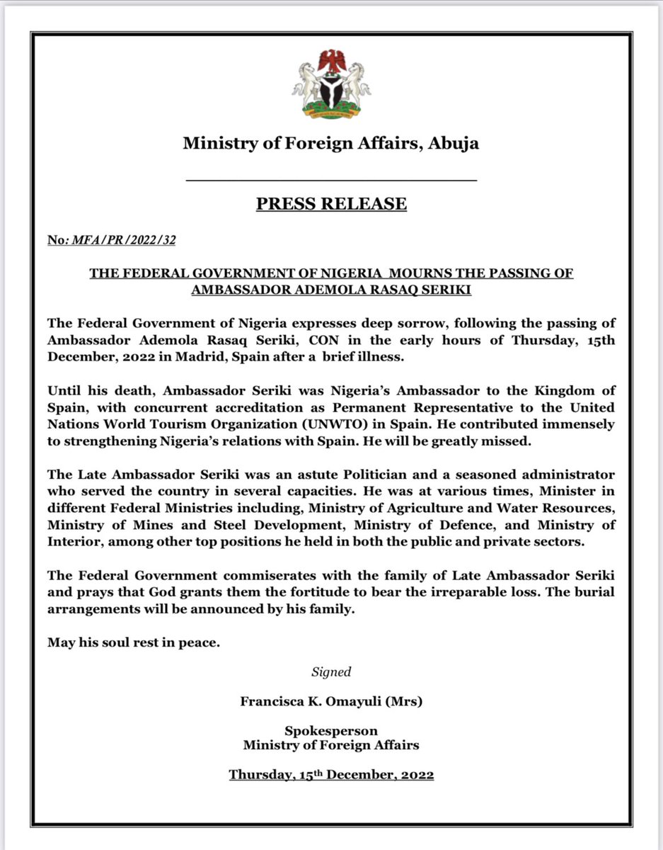 Ministry of Foreign Affairs, Nigeria 🇳🇬 tweet media