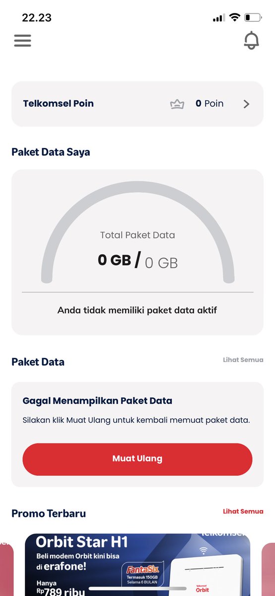 Hafezapes's tweet photo. halo @myorbitid orbit saya kenapa ya? Jaringan tidak muncul sudah di-restart berkali kali. Kalo beneran kuotanya habis juga tetep gabisa beli. Tolongg https://t.co/T93eaXax4I