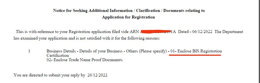 CAamanmittal's tweet photo. GST Department asking for BIS Registration for granting GST Registration to a Proprietary firm

@cbic_india Please issue a SOP for this. Your learned officers are asking anything in the name of documents.

@BimalGST @abhishekrajaram @dineshwadera @AbhasHalakhandi @PratibhaGoyal https://t.co/vrVzweGSQS