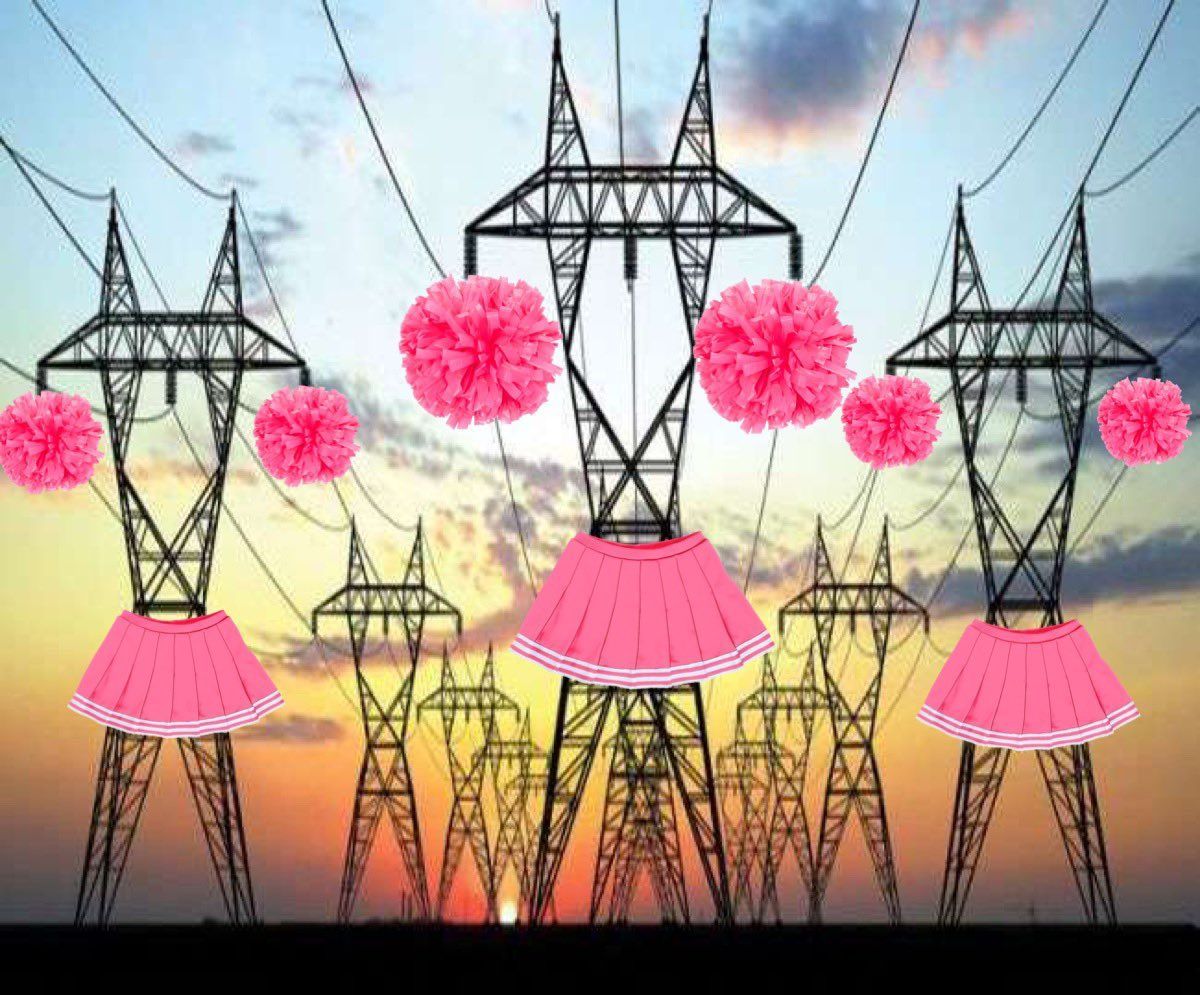 The_LadyAnn's tweet photo. That time that I mentioned here that the high tension wires on my commute freaked me out, and a Twitter friend made this for me to make them seem less threatening and now every time I pass the electricity farm in Petaluma, I smile. #ThrowbackThursday #FriendsAreAwesome https://t.co/vO91kbthbA