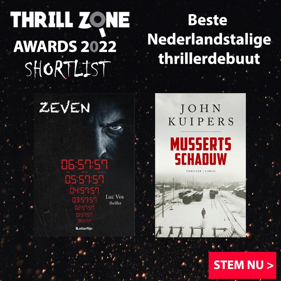 YES! Ik zweef verder!
Na de longlist haalt ‘ZEVEN’ ook de shortlist van de Thrillzone Awards 2022!
Blij!
Nu is het aan jullie. ZEVEN heeft jullie stem nodig. Mag ik op jullie rekenen om ZEVEN een duwtje te geven?
Stemmen kan hier: thrillzone.nl/artikelen/thri…