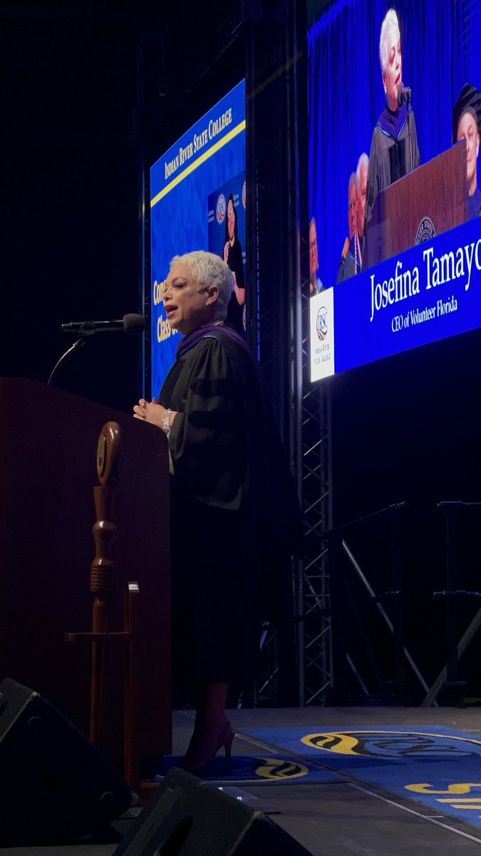 IRSCTheRiver's tweet photo. Josefina Tamayo, J.D., CEO of @VolunteerFla, addresses todayβs Commencement Ceremony. #IRSCGrad https://t.co/6Bf6hqLVpq