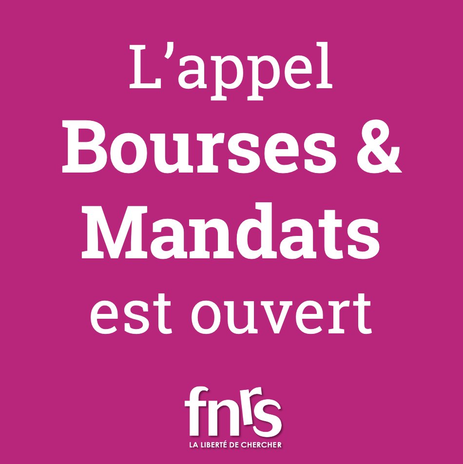 📢  L'Appel Bourses et Mandats 2023 est ouvert ! 📢
➡ L’appel Bourses et Mandats 2023 est ouvert sur e-space.
➡ Consultez les Règlements et le Mini-guide FR - EN.

➕ Plus d'infos sur le site du FNRS : frs-fnrs.be/fr/l-actualite…