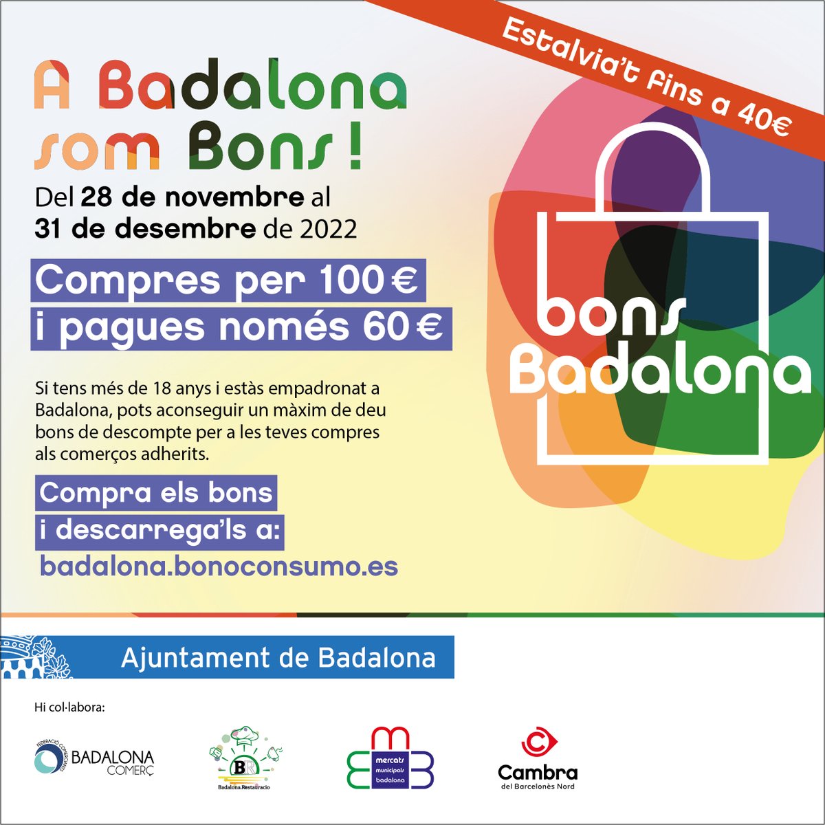 ComercBDN's tweet photo. Dimecres i encara no us heu comprat els bons? 🤔Aprofiteu #ABadalonasomBons! per poder gaudir d'un descompte real del 40% en la compra de comerços, mercats i restauració adherits.
ℹ️https://t.co/XxjiAlxzEL
#Badalona #bdn #BadaCentre #Comercbdn #mercatsbdn #BadalonaRestauracio https://t.co/KgLayYg03t
