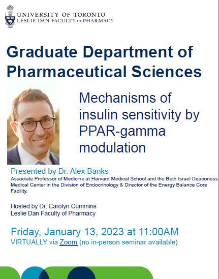 CarolynLCummins's tweet photo. I'm very excited to be hosting @Bankslab in January for our Departmental Seminar! Can't wait to hear the new ideas around #PPARg #insulin #CalR https://t.co/3tVXTqbH2K