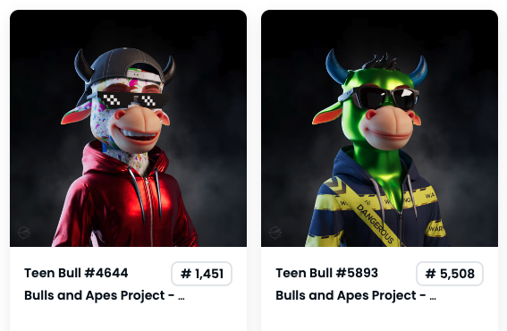 Just had a great phone conversation with <a href="/Lew_Langer/">Lew Langer⭕️</a> and while we were talking I minted four teen bulls for free from <a href="/BullsApesProj/">Bulls and Apes Project</a> and traded two of them with Lew and he sent me two pretty sweet teens! Check these out! 

#bullish