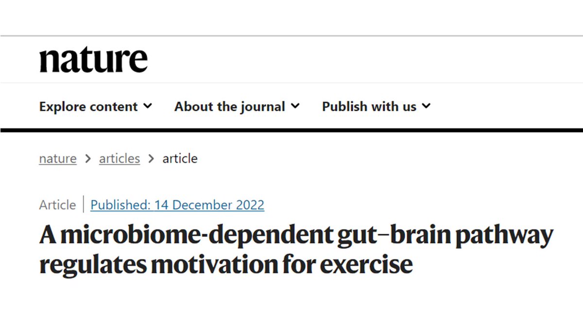 "Exercise is possibly the single most important &amp; accessible lifestyle component that offers protection from a large range of diseases..the rewarding properties of exercise are influenced by gut-derived interoceptive circuits"#microbiome @ThaissLab <a href="/Nature/">nature</a> nature.com/articles/s4158…