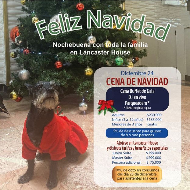 🐕‍🦺 ¡"Negrita" Está Feliz! 🐕‍🦺
En Lancaster House toda la familia es bienvenida.
Este 24 de diciembre celebre la nochebuena en Lancaster House con una espectacular Cena de Gala con DJ🎄
Le esperamos,
📱 317 517 3188
#navidad2022 #CenaDeNavidad #NavidadenHotel #Petfriendly