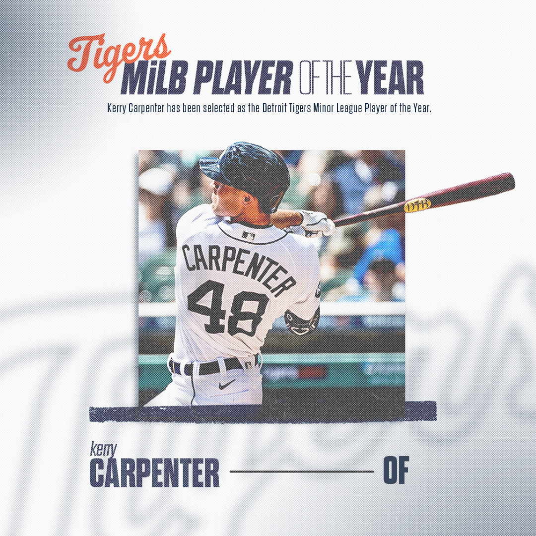 RoadtoDetroit's tweet photo. Congratulations to Kerry Carpenter and Wilmer Flores, the @tigers' 2022 Minor League Player and Pitcher of the Year! https://t.co/QvAfRJtxcX