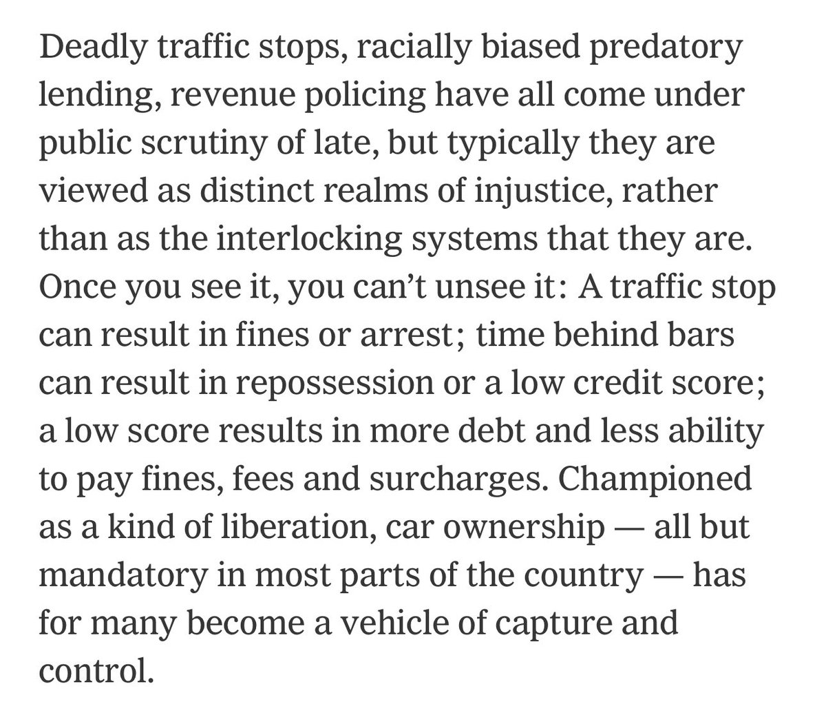 car dependency is a trap that ensnares vulnerable and low-income people into overlapping forms of unfreedom nytimes.com/2022/12/15/opi…