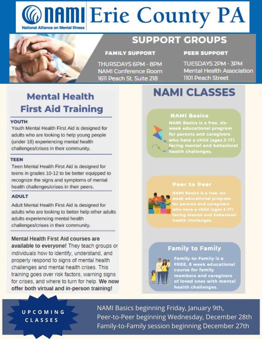 100Erie's tweet photo. FREE help &amp; support is available with NAMI (National Alliance of Mental Illness) 
814-456-1773 info@namierie.org https://t.co/dAy3Jw07Sq https://t.co/eKjH4C6VRW