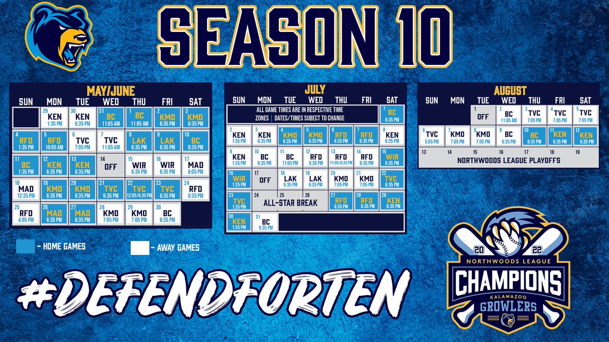 KzooGrowlers's tweet photo. Our 2023 schedule has been released! Group outings are now available to book, and Zoo Crew memberships are the only way to get tickets right now. It's our 10th season as we defend our championship.
Full Schedule & Details ➡️ https://t.co/zlRKsRS2vX https://t.co/LwdMVtpR3c