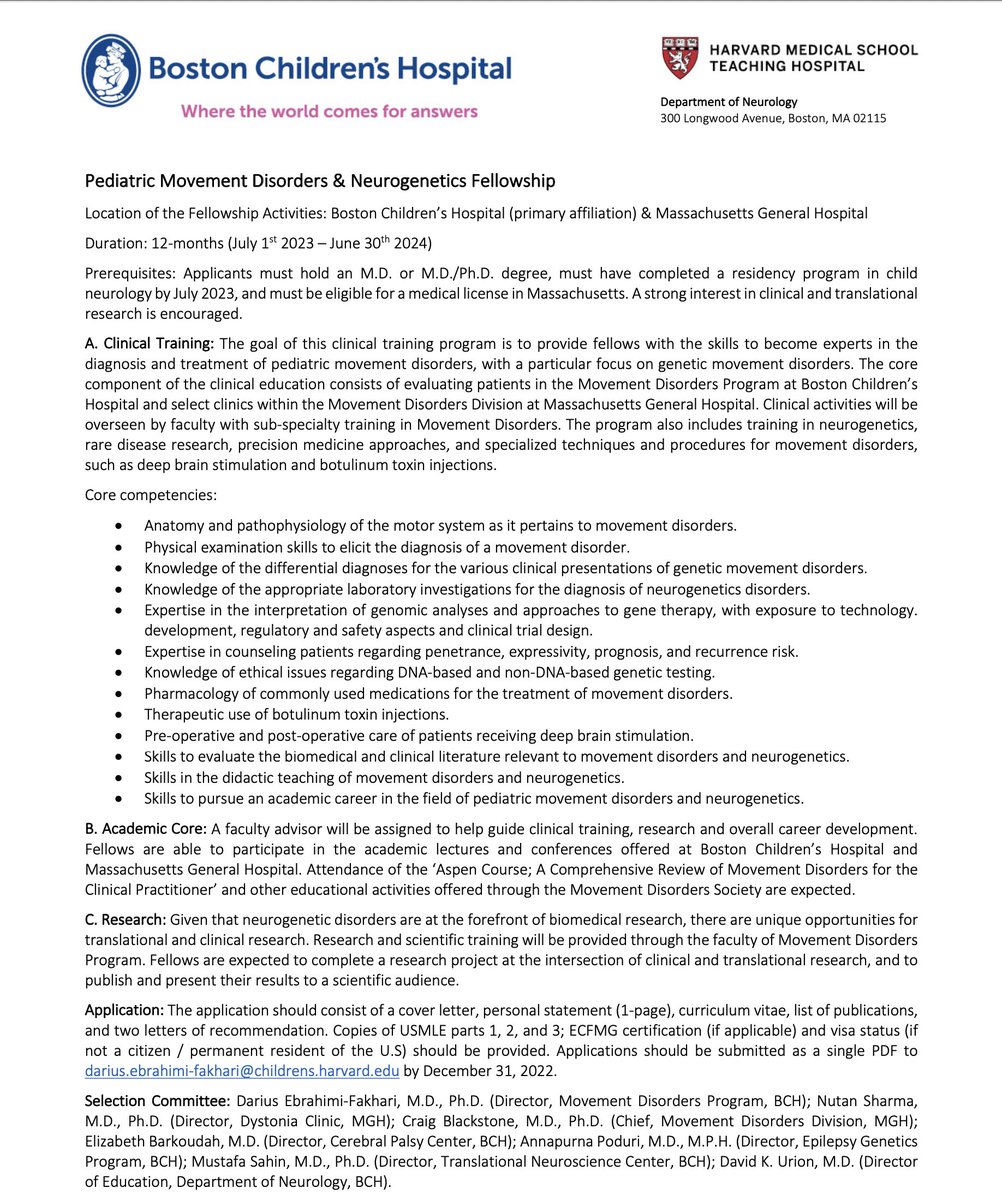 Darius Ebrahimi-Fakhari (@dariusfakhari) on Twitter photo Applications are due soon for our new clinical fellowship in Pediatric Movement Disorders & Neurogenetics <a href="/BostonChildrens/">Boston Children's</a> <a href="/harvardmed/">Harvard Medical School</a> in collaboration wt <a href="/MGHNeurology/">MGH Neurology</a> <a href="/BIDMC_PD_Center/">Parkinson's Disease Center at BIDMC</a>. Pls see👇🏽. Come work wt us! #movementdisorders #neurogenetics #raredisease #RareDiseaseDay Applications are due soon for our new clinical fellowship in Pediatric Movement Disorders & Neurogenetics <a href="/BostonChildrens/">Boston Children's</a> <a href="/harvardmed/">Harvard Medical School</a> in collaboration wt <a href="/MGHNeurology/">MGH Neurology</a> <a href="/BIDMC_PD_Center/">Parkinson's Disease Center at BIDMC</a>. Pls see👇🏽. Come work wt us! #movementdisorders #neurogenetics #raredisease #RareDiseaseDay