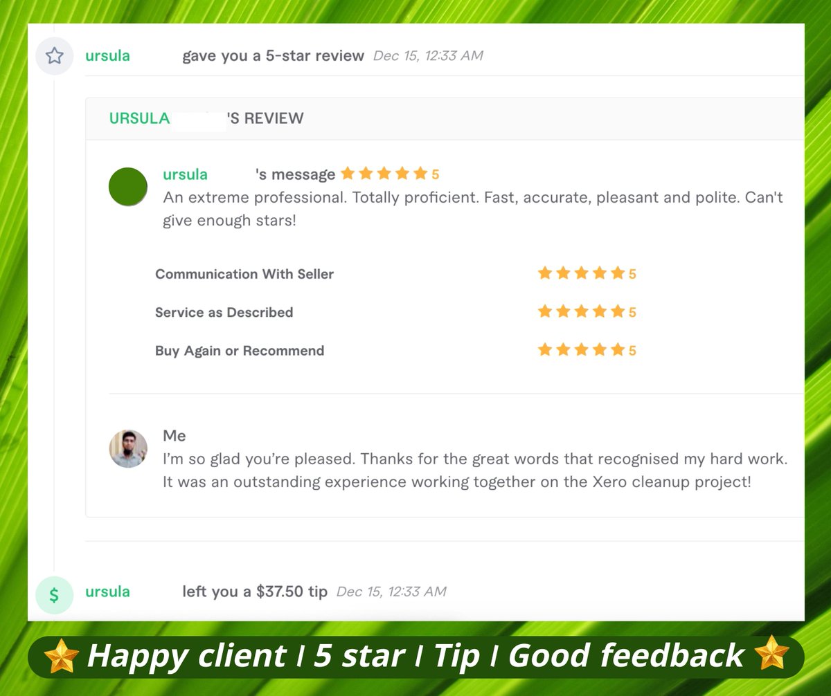 Imagine your customer is your best friend—listen to their concerns, be a shoulder to lean on and then shift the focus from what went wrong to how you can help make it right.
#happyclients #5stars  #Tip #goodreview #bookkeeping #fiverr  #xero