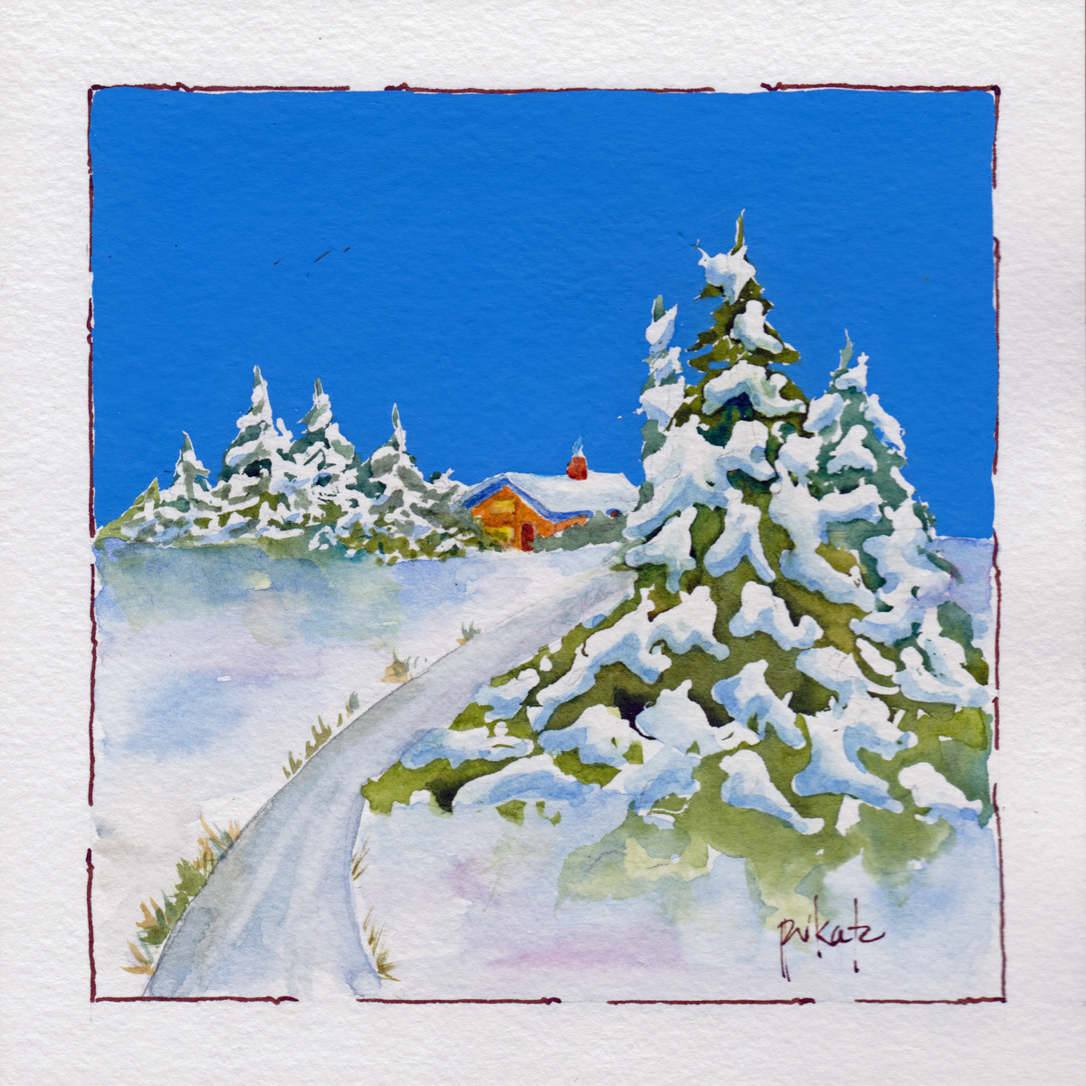 ‘Around The Bend’ - the Day 7 Release in the Blue Sky Series featuring nine paintings in nine days. This 6x6 original watercolor on paper is mounted on an 8x8 mat board and priced at $75 (shipping and taxes included). See link for how to make it yours. pauseworks.com/patkatzartwp/r…