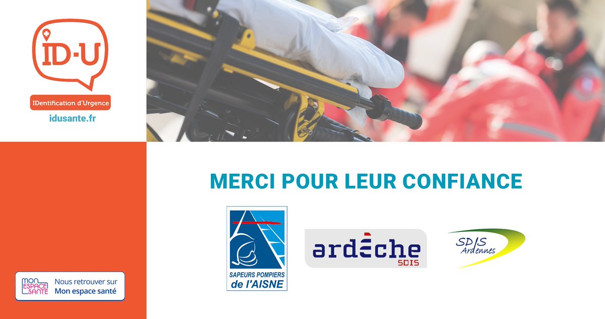 idusante's tweet photo. +3 ! C'est le nombre de nouveaux départements dans lesquels les QR-Code ID-U Santé sont accessibles par les sapeurs-pompiers.
Nous sommes très heureux d'avoir signé une convention de partenariat avec les SDIS de l'Aisne, de l'Ardèche et des Ardennes. 

@Sdis02 @sdis08 sdis07 https://t.co/SkIFaEGEjv