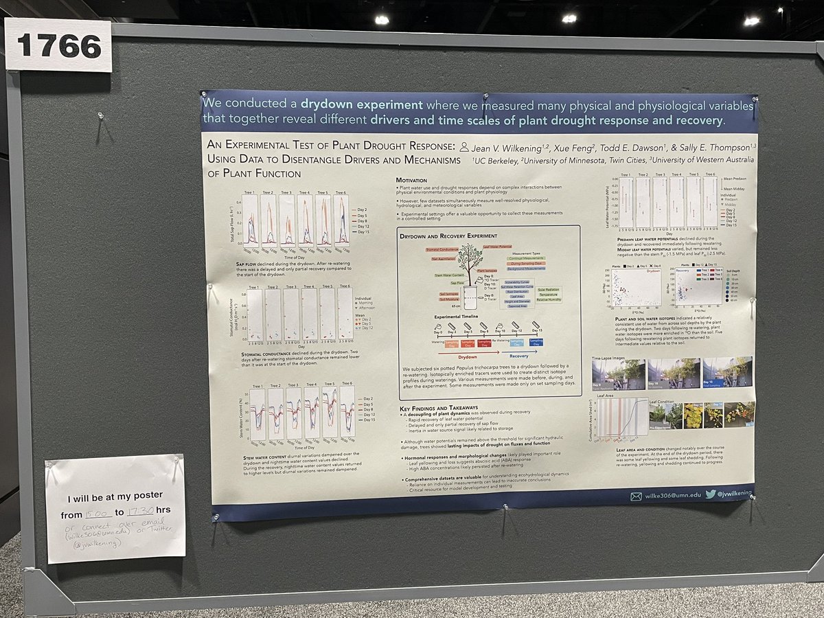Will be hanging around my poster (B45F-1776) this afternoon at #AGU22 Come by to find out what we learned when we measure a lot of stuff while stressing out some trees!