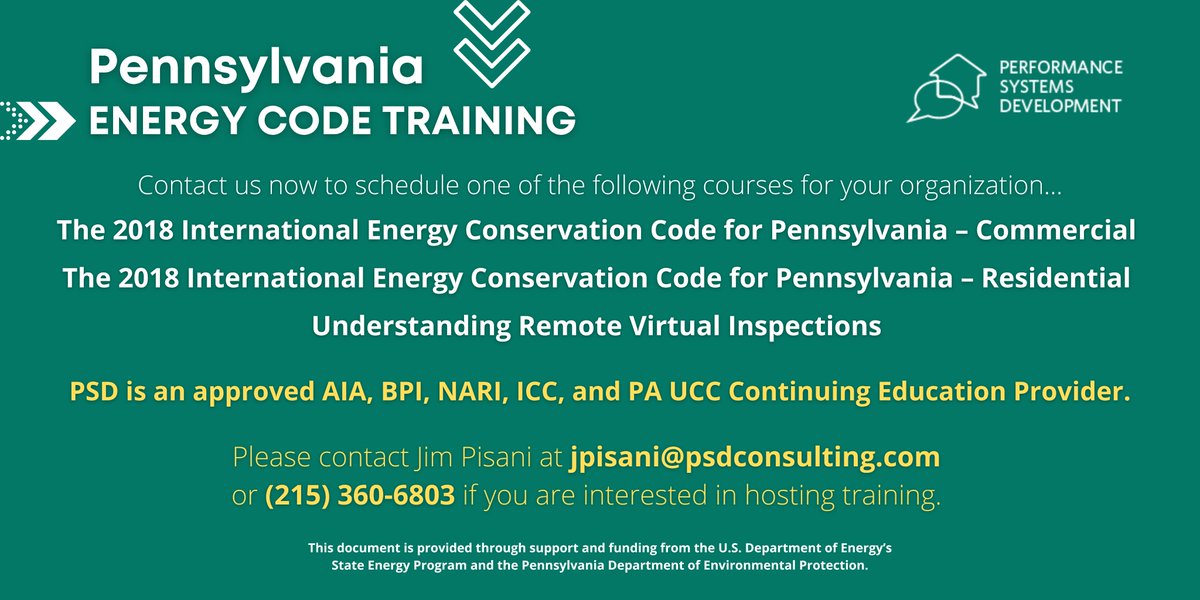 WeSpeakBuilding's tweet photo. PSD was recently re-awarded the Pennsylvania Energy Code Training contract from the Pennsylvania DEP to continue delivering training services through May 31, 2023.
Click the link below to learn more:
https://t.co/4G04MawT4M
#WeSpeakBuilding #EnergyCodeTraining #CEUs #PA #PSD https://t.co/O3hzvIFCXq
