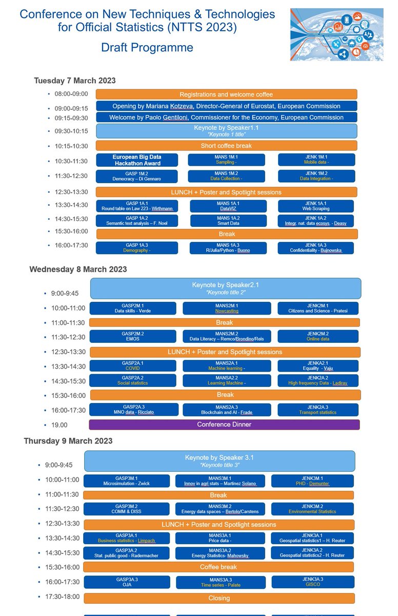 Now on line the draft programme for the next #NTTS2023
#machinelearning #Julia #Python #GDPR #sampling #Eurostat 
More info at: ec.europa.eu/eurostat/cros/…