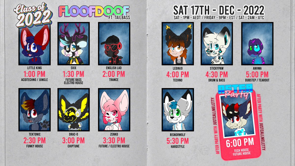 Floof Doof (@floofdoofau) on Twitter photo Class of 2022!
Ft. These DJs!
<a href="/spirobrine/">Spirobrine</a>
<a href="/Svixy/">🆂🆅🅸🆇</a>
@DJEnglishLad
<a href="/tekcastpork/">TekCastPork</a>
<a href="/dracorean/">Dracorean</a>
<a href="/yangkaite/">Kath 羊</a>
<a href="/LeDinjo/">leDinjo</a>
<a href="/stickypaw_/">stickypaw 🔜 Awawawa</a>
@anvmamusic
<a href="/RisnorWolf/">ℜ𝔦𝔰𝔫𝔬𝔯 @ᴍᴇɢᴀᴘʟᴇx</a>
<a href="/JustCallMeLetty/">Letty | ▶️ WORLD PRIDE PARADE 🏳️🌈</a>
You have one day left!
Principal Johari will be grading your mixes, so make sure you study! Class of 2022!
Ft. These DJs!
<a href="/spirobrine/">Spirobrine</a>
<a href="/Svixy/">🆂🆅🅸🆇</a>
@DJEnglishLad
<a href="/tekcastpork/">TekCastPork</a>
<a href="/dracorean/">Dracorean</a>
<a href="/yangkaite/">Kath 羊</a>
<a href="/LeDinjo/">leDinjo</a>
<a href="/stickypaw_/">stickypaw 🔜 Awawawa</a>
@anvmamusic
<a href="/RisnorWolf/">ℜ𝔦𝔰𝔫𝔬𝔯 @ᴍᴇɢᴀᴘʟᴇx</a>
<a href="/JustCallMeLetty/">Letty | ▶️ WORLD PRIDE PARADE 🏳️🌈</a>
You have one day left!
Principal Johari will be grading your mixes, so make sure you study!