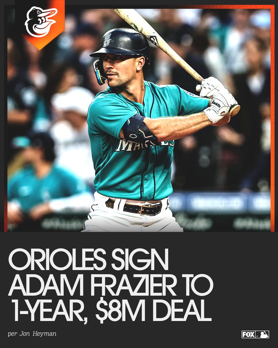 MLBONFOX's tweet photo. The Baltimore Orioles are signing Adam Frazier to a 1-year, $8M deal, per @JonHeyman https://t.co/PZgZVmiZ0B