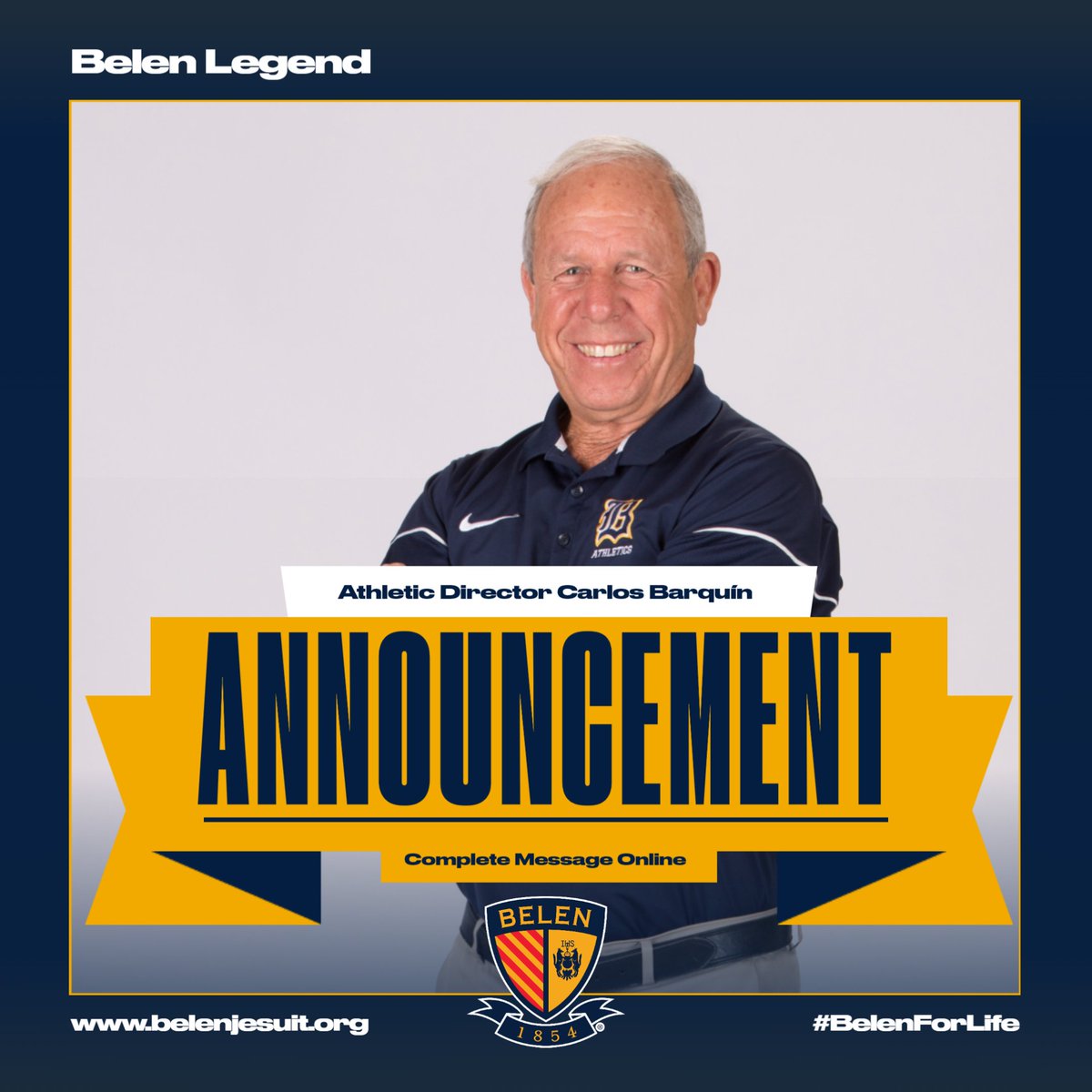 BelenJesuitNews's tweet photo. Fr. Willie, S.J. '87, announced that Carlos Barquín, long-time Athletic Director of Belen Jesuit, will be stepping down from his position at the end of this academic year &amp; taking on a new responsibility. Read the entire announcement on our website, https://t.co/LV1AUQV6Cx. https://t.co/qPwpydyl8K